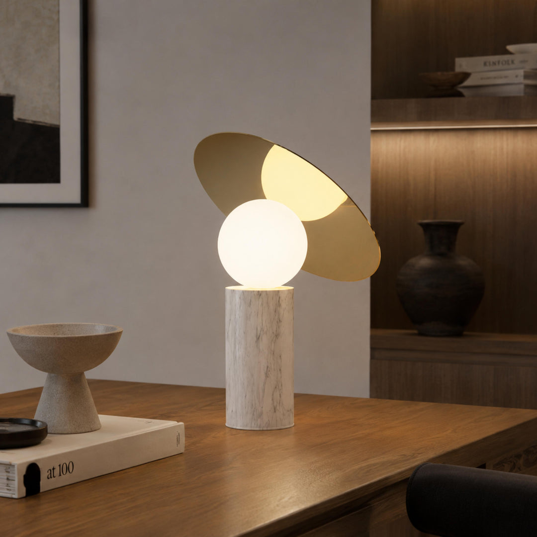 Modern Table Lamp with Rotating Shade and Marble Base for Adjustable Indoor Lighting
