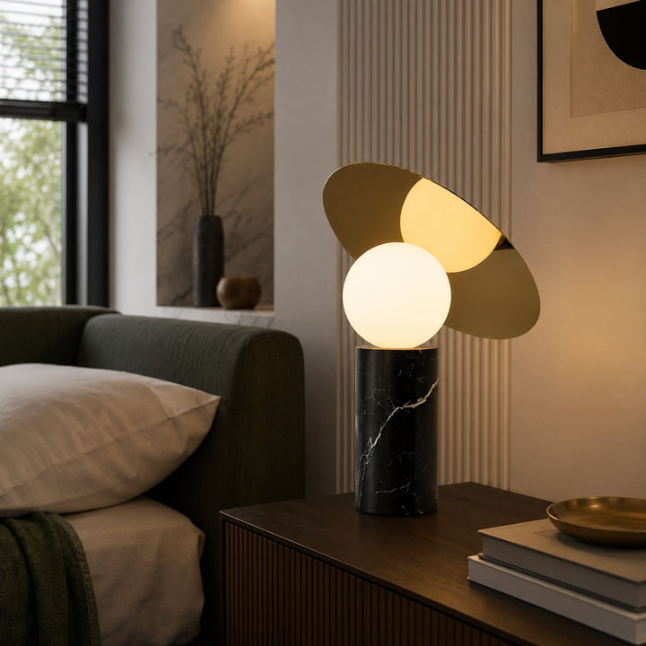 Modern Table Lamp with Rotating Shade and Marble Base for Adjustable Indoor Lighting