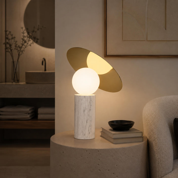 Modern Table Lamp with Rotating Shade and Marble Base for Adjustable Indoor Lighting