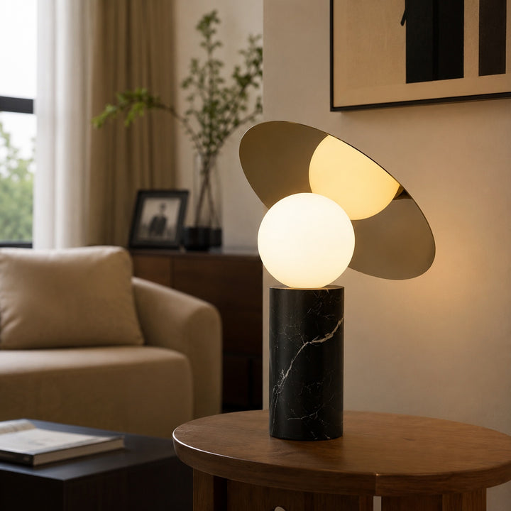 Modern Table Lamp with Rotating Shade and Marble Base for Adjustable Indoor Lighting
