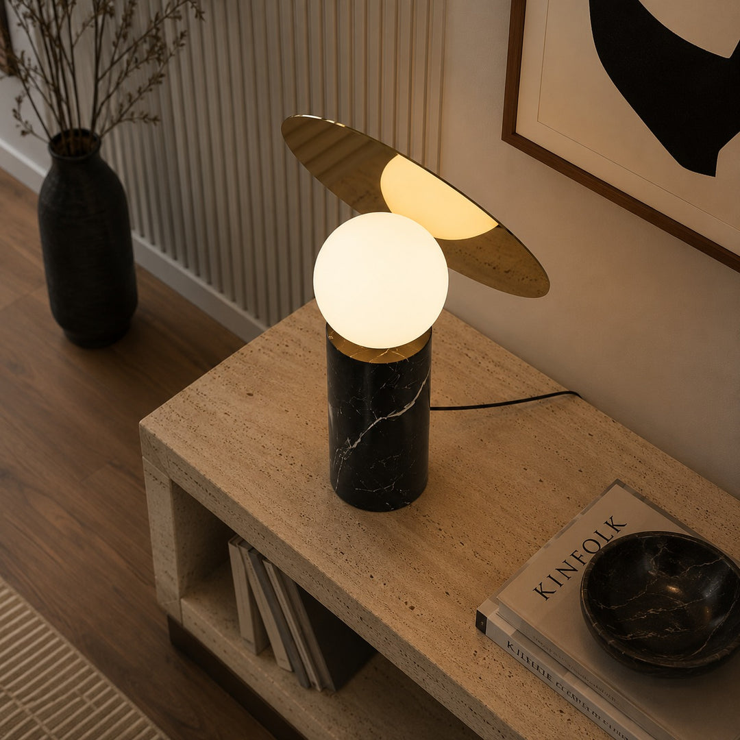 Modern Table Lamp with Rotating Shade and Marble Base for Adjustable Indoor Lighting