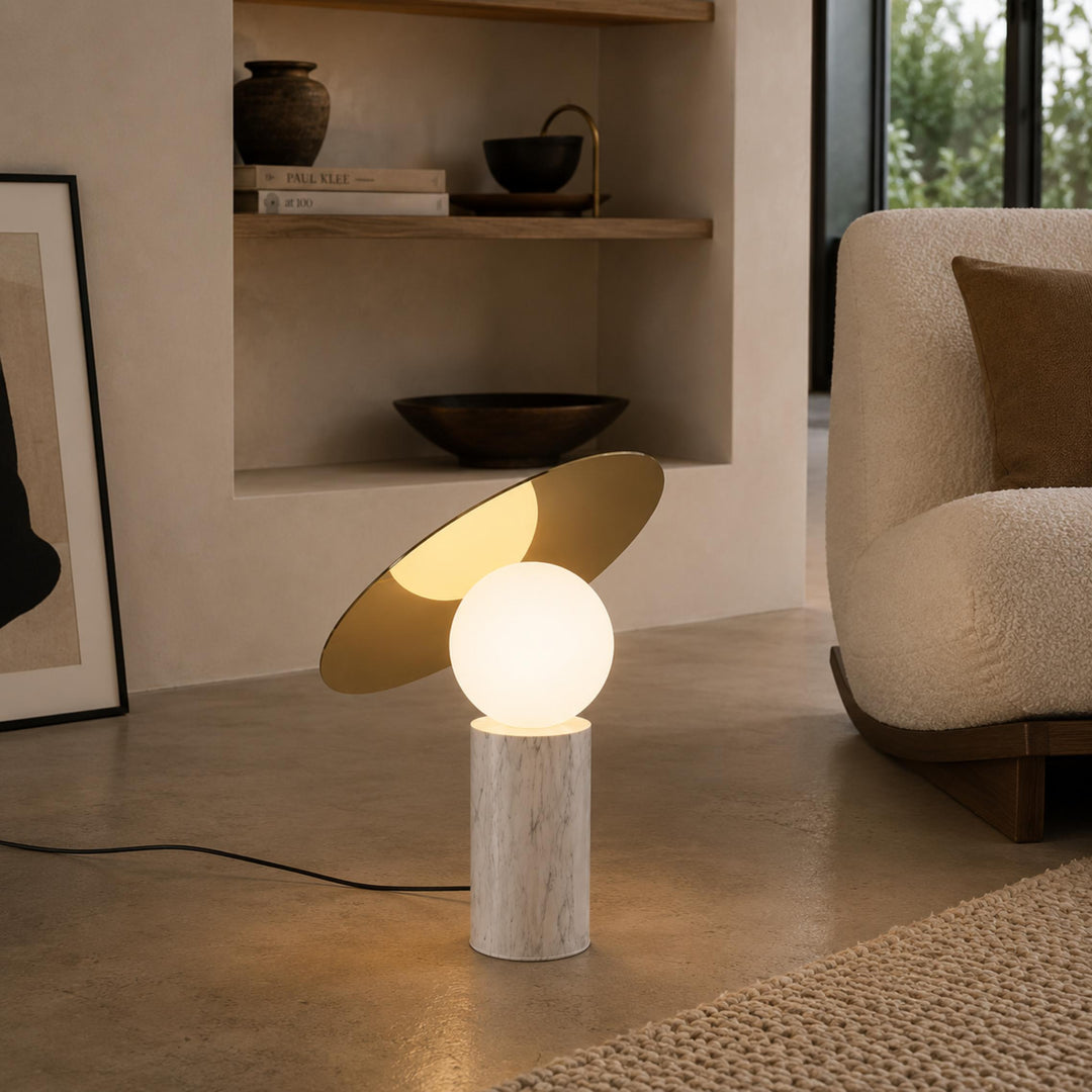 Modern Table Lamp with Rotating Shade and Marble Base for Adjustable Indoor Lighting