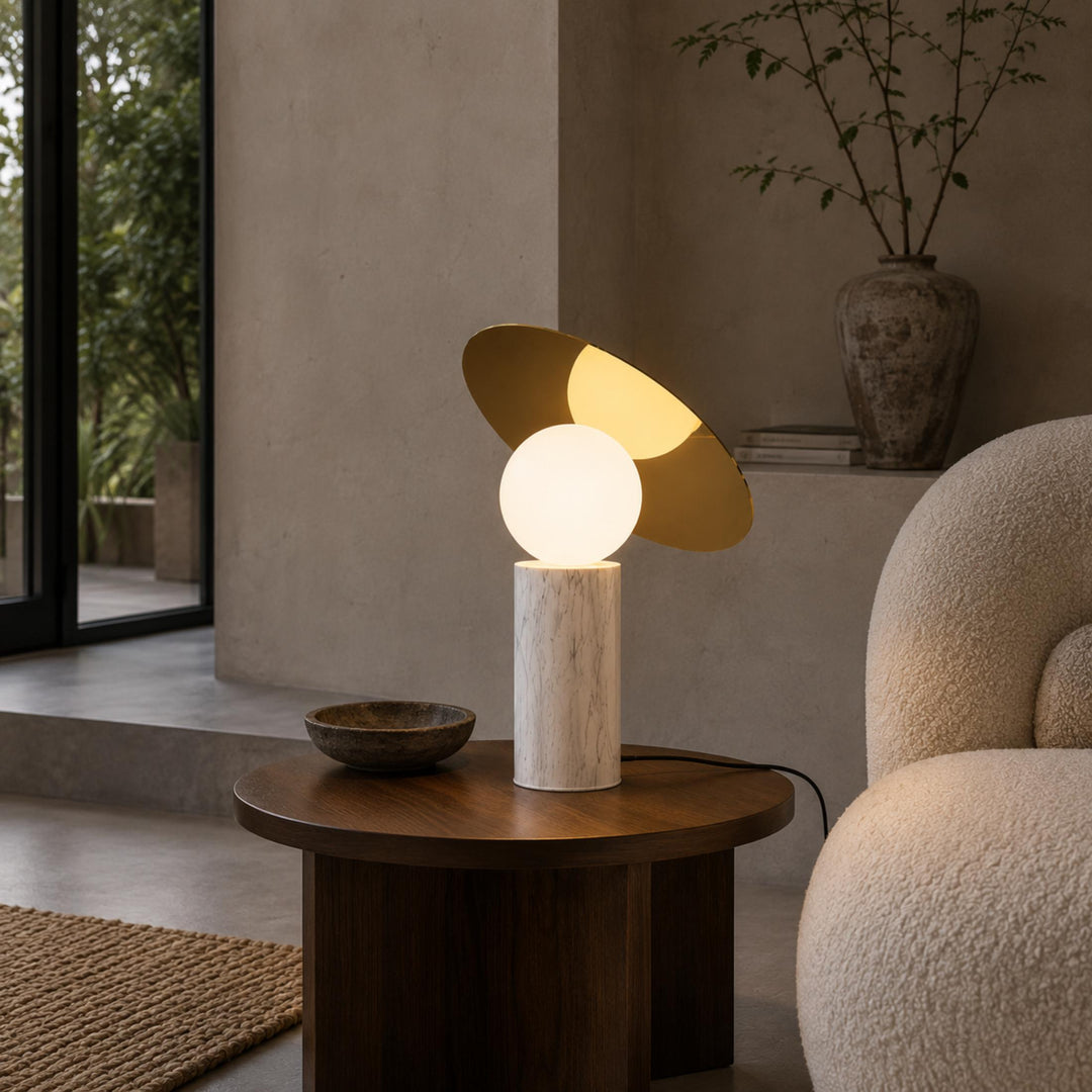Modern Table Lamp with Rotating Shade and Marble Base for Adjustable Indoor Lighting