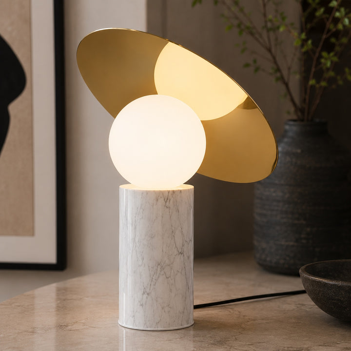Modern Table Lamp with Rotating Shade and Marble Base for Adjustable Indoor Lighting