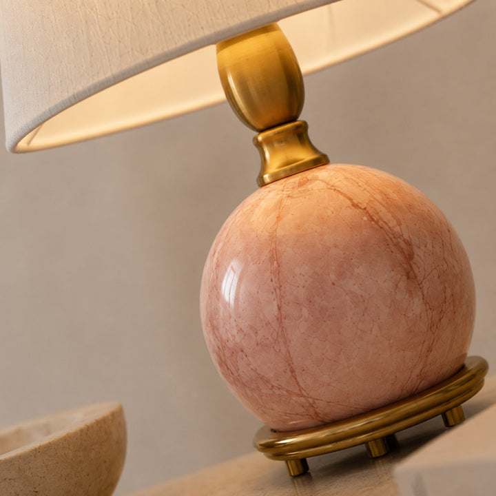 Modern Table Lamp with Rounded Marble Base and Fabric Shade Dimmable Indoor Lighting