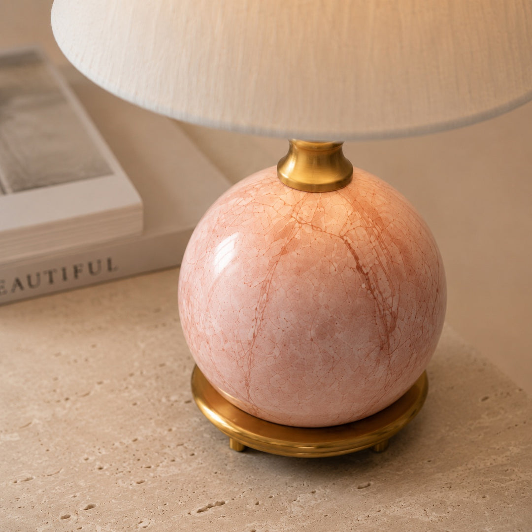 Modern Table Lamp with Rounded Marble Base and Fabric Shade Dimmable Indoor Lighting