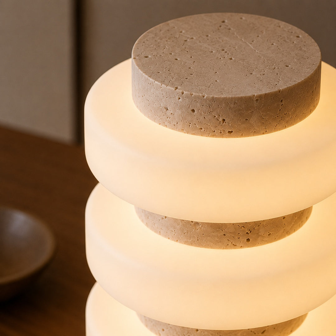 Modern Table Lamp with Travertine Base and Integrated LED for Indoor Use