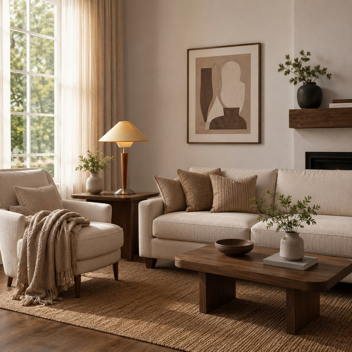 Modern Table Lamp with Wooden Base and Fabric Shade Plug-in Adjustable Dimmable 40W E26/E27