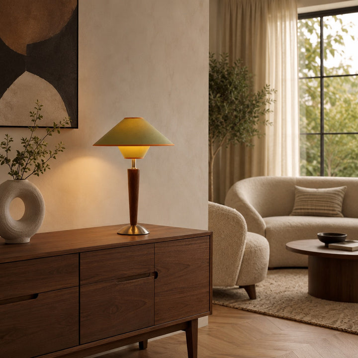 Modern Table Lamp with Wooden Base and Fabric Shade Plug-in Adjustable Dimmable 40W E26/E27
