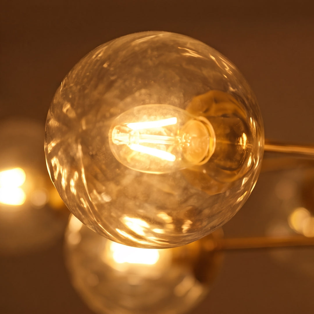 Modern Tiered Chandelier Hanging Brass Fixture with Ribbed Glass Globes and 12-Light Design