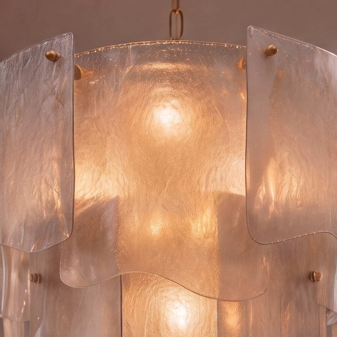 Modern Tiered Glass Chandelier Adjustable Hanging Fixture Metal LED Light for Dining Rooms