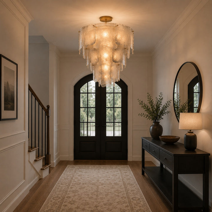Modern Tiered Glass Chandelier Adjustable Hanging Fixture Metal LED Light for Dining Rooms