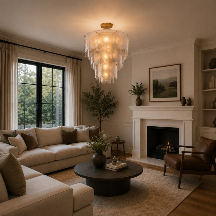 Modern Tiered Glass Chandelier Adjustable Hanging Fixture Metal LED Light for Dining Rooms