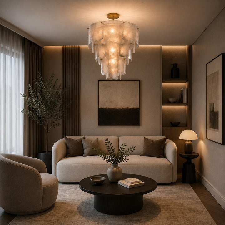 Modern Tiered Glass Chandelier Adjustable Hanging Fixture Metal LED Light for Dining Rooms