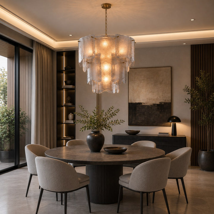 Modern Tiered Glass Chandelier Adjustable Hanging Fixture Metal LED Light for Dining Rooms