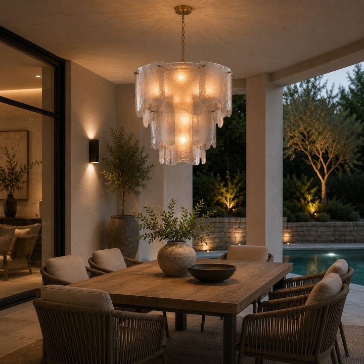 Modern Tiered Glass Chandelier Adjustable Hanging Fixture Metal LED Light for Dining Rooms