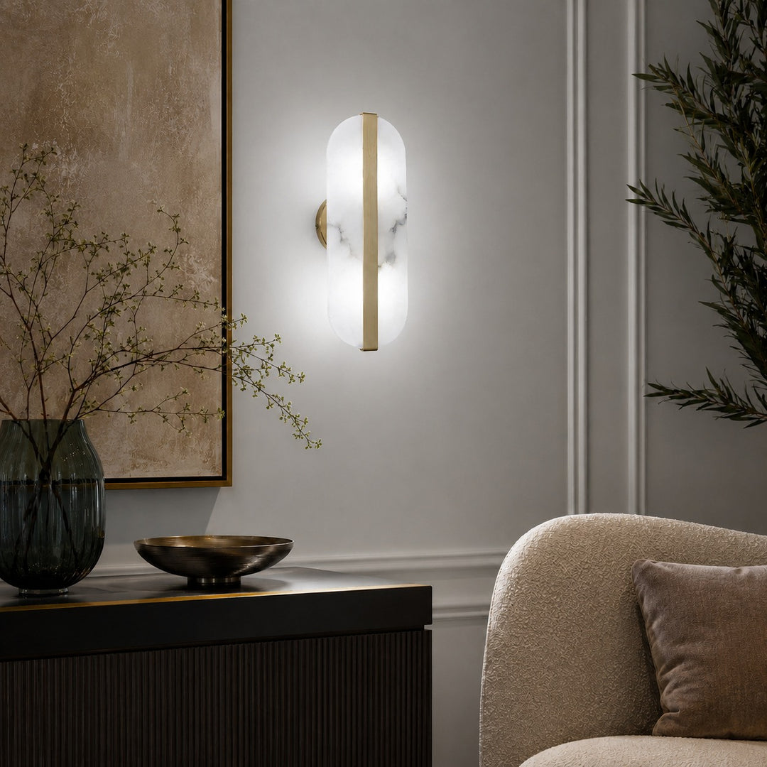 Modern Wall Light Alabaster Stone Brass Wall Mounted LED Sconce for Minimalist Interiors