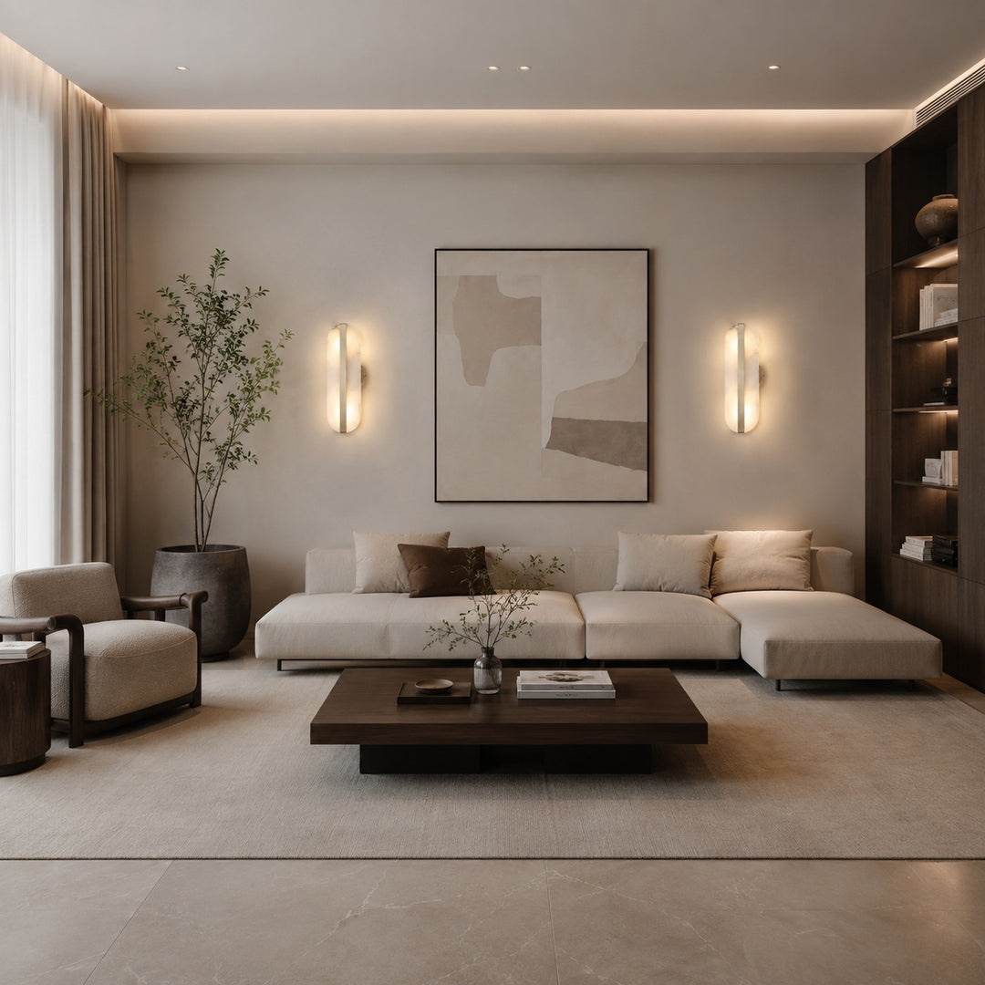 Modern Wall Light Alabaster Stone Brass Wall Mounted LED Sconce for Minimalist Interiors