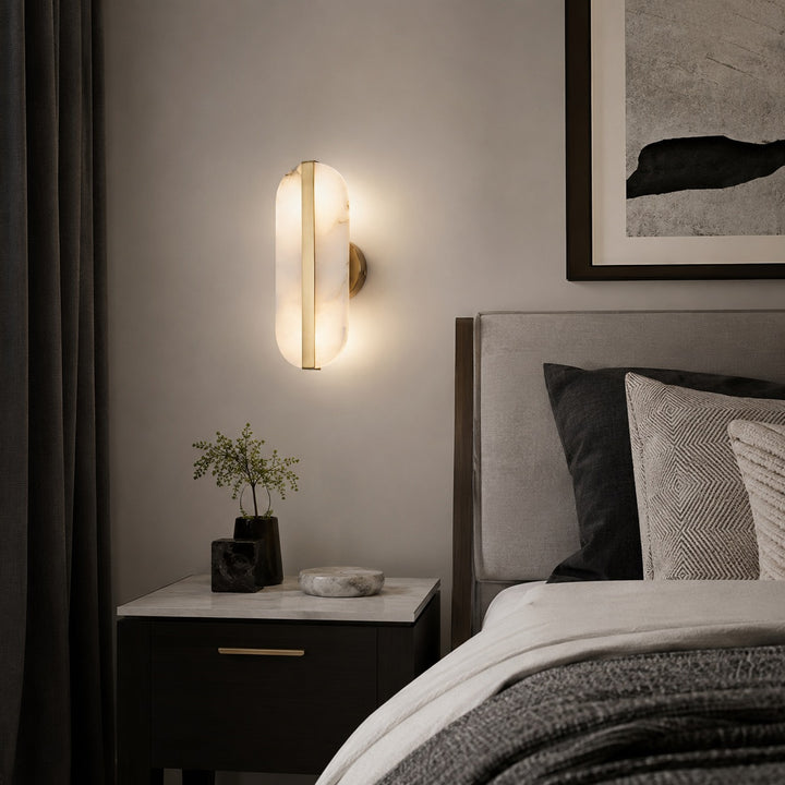 Modern Wall Light Alabaster Stone Brass Wall Mounted LED Sconce for Minimalist Interiors