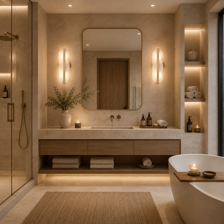 Modern Wall Light Alabaster Stone Brass Wall Mounted LED Sconce for Minimalist Interiors