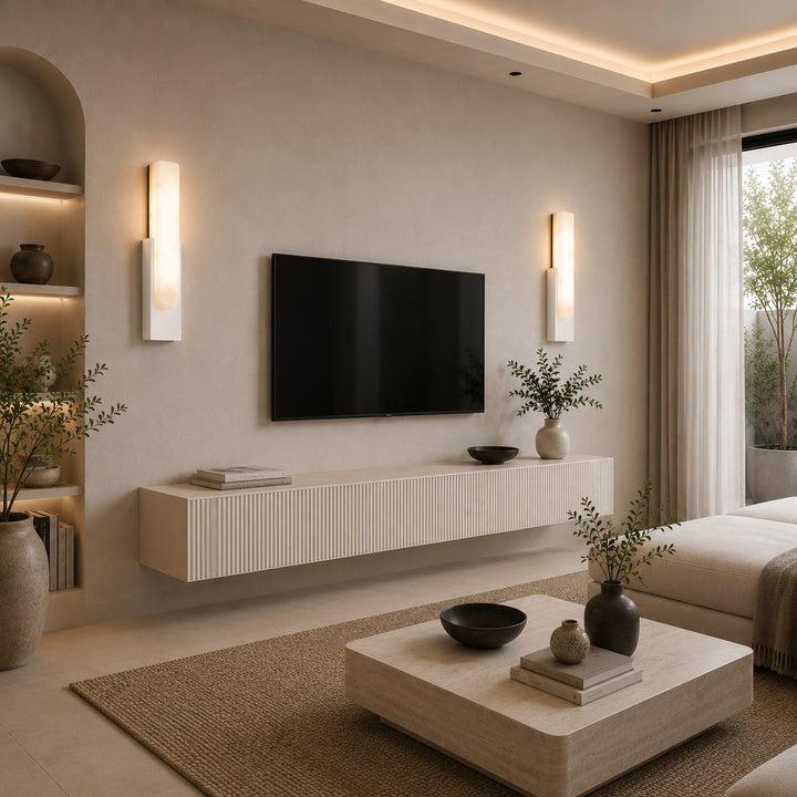 Modern Wall Light Minimalist Flush Mount Artificial Alabaster Integrated LED Sconce Light