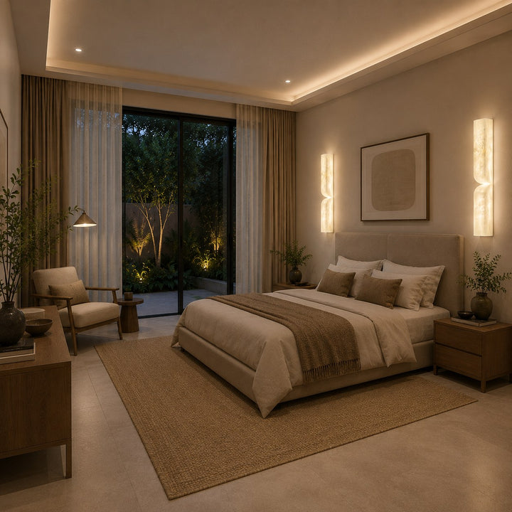 Modern Wall Light Wall Mounted Alabaster Sconce with Copper Accents LED Warm Ambient Lighting