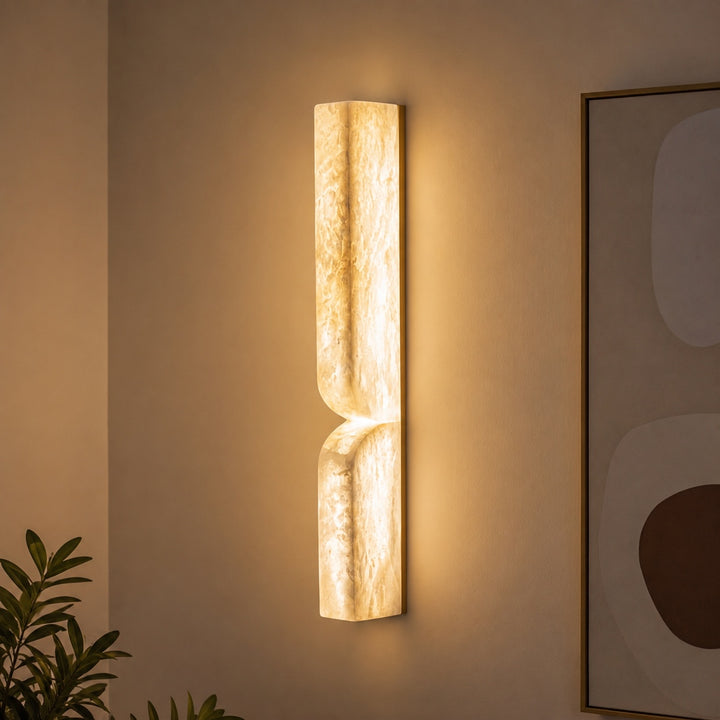 Modern Wall Light Wall Mounted Alabaster Sconce with Copper Accents LED Warm Ambient Lighting