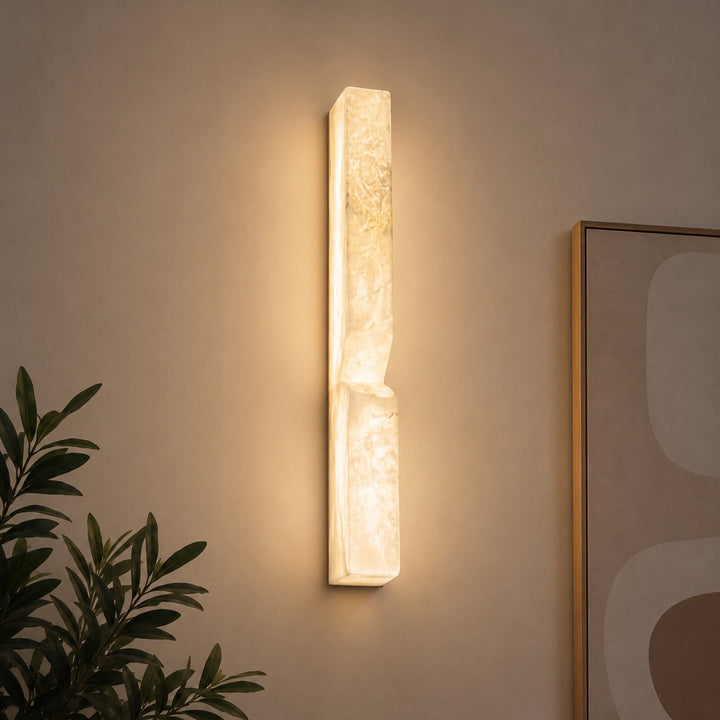 Modern Wall Light Wall Mounted Alabaster Sconce with Copper Accents LED Warm Ambient Lighting