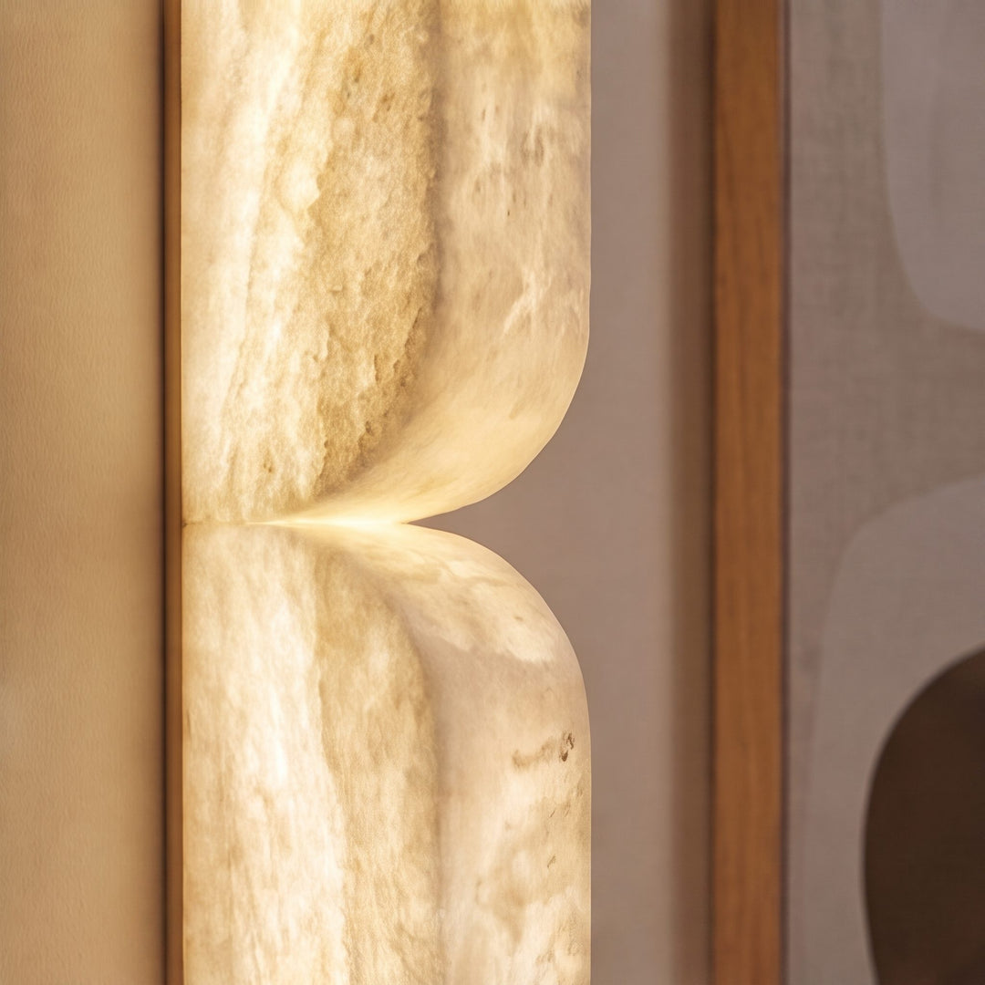 Modern Wall Light Wall Mounted Alabaster Sconce with Copper Accents LED Warm Ambient Lighting
