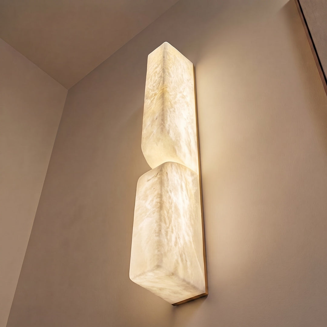 Modern Wall Light Wall Mounted Alabaster Sconce with Copper Accents LED Warm Ambient Lighting