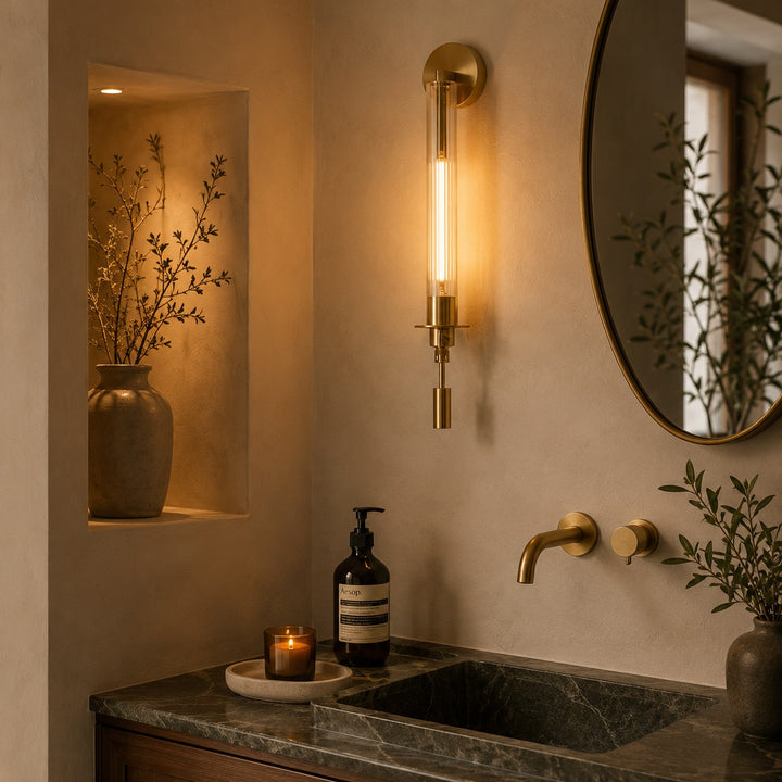 Modern Wall Light Wall Mounted Copper Frame Clear Glass Shade Dimmable LED Accent Lamp