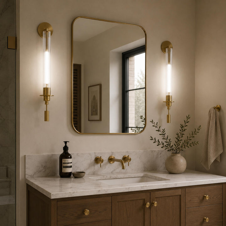 Modern Wall Light Wall Mounted Copper Frame Clear Glass Shade Dimmable LED Accent Lamp