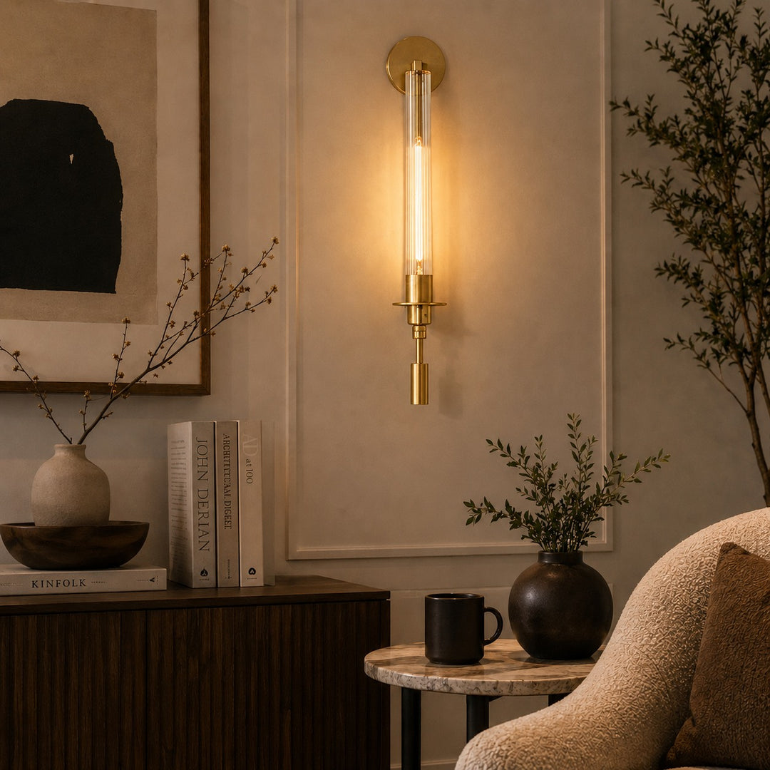 Modern Wall Light Wall Mounted Copper Frame Clear Glass Shade Dimmable LED Accent Lamp