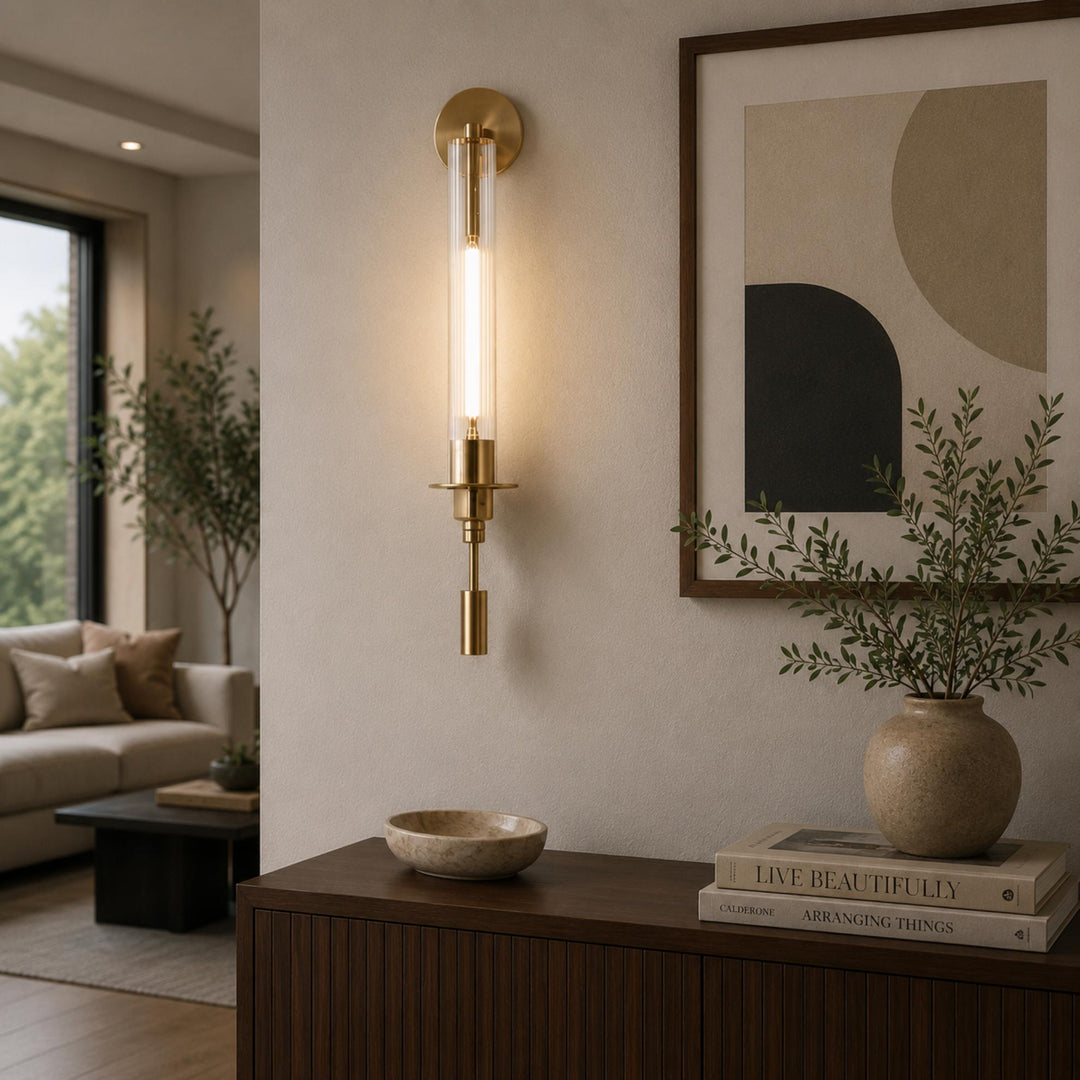 Modern Wall Light Wall Mounted Copper Frame Clear Glass Shade Dimmable LED Accent Lamp