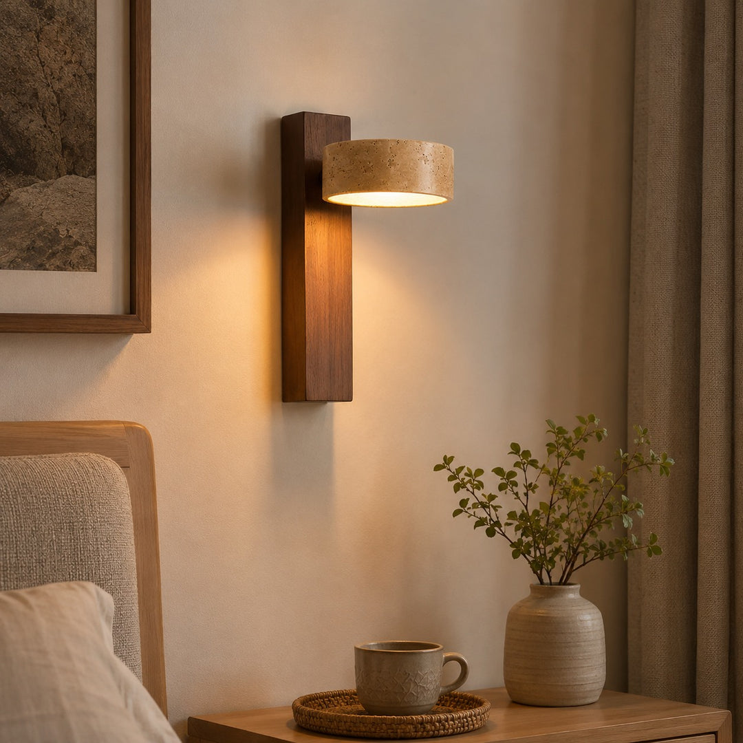 Modern Wall Light Wall Mounted Yellow Travertine Wood Integrated LED Indoor Fixture