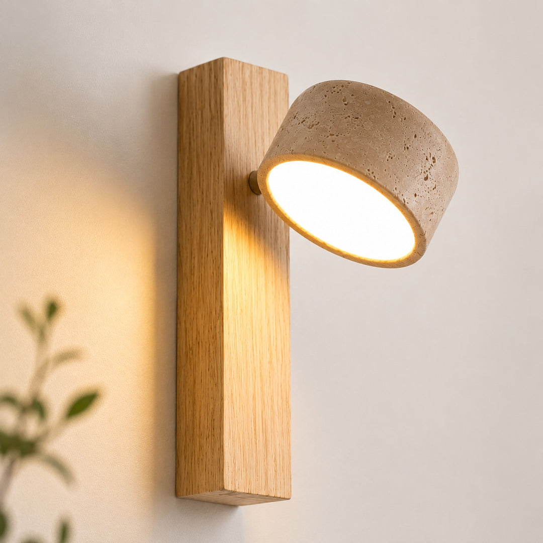Modern Wall Light Wall Mounted Yellow Travertine Wood Integrated LED Indoor Fixture