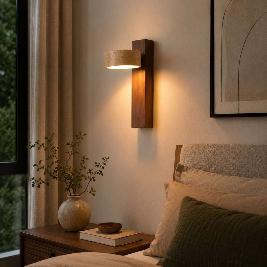 Modern Wall Light Wall Mounted Yellow Travertine Wood Integrated LED Indoor Fixture