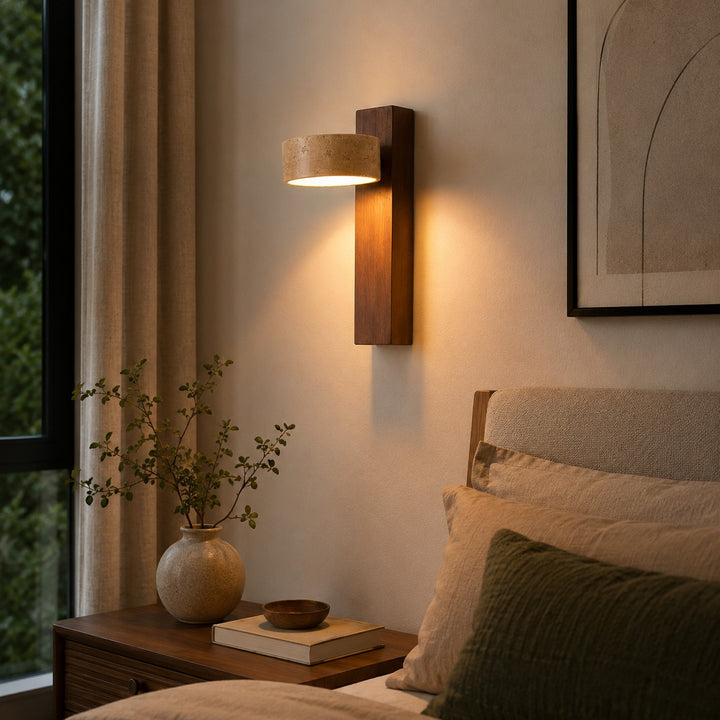 Modern Wall Light Wall Mounted Yellow Travertine Wood Integrated LED Indoor Fixture