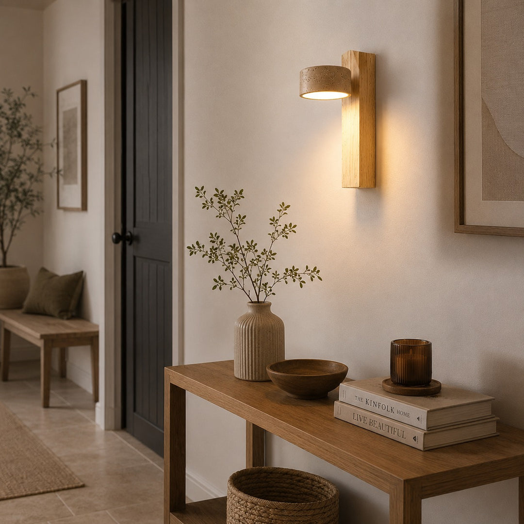Modern Wall Light Wall Mounted Yellow Travertine Wood Integrated LED Indoor Fixture