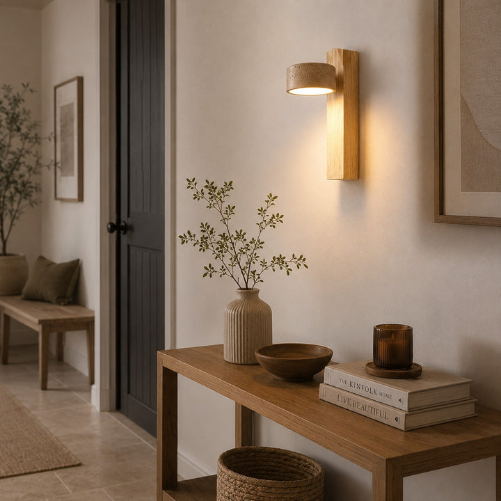 Modern Wall Light Wall Mounted Yellow Travertine Wood Integrated LED Indoor Fixture