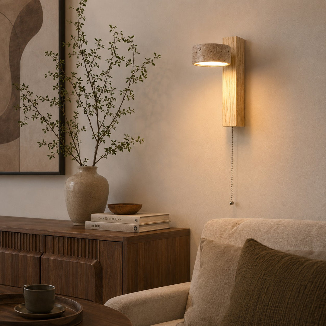 Modern Wall Light Wall Mounted Yellow Travertine Wood Integrated LED Indoor Fixture