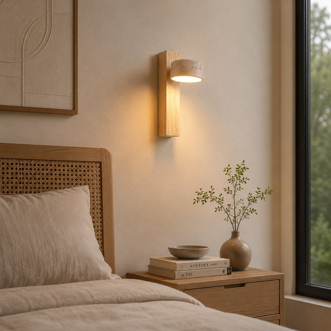 Modern Wall Light Wall Mounted Yellow Travertine Wood Integrated LED Indoor Fixture