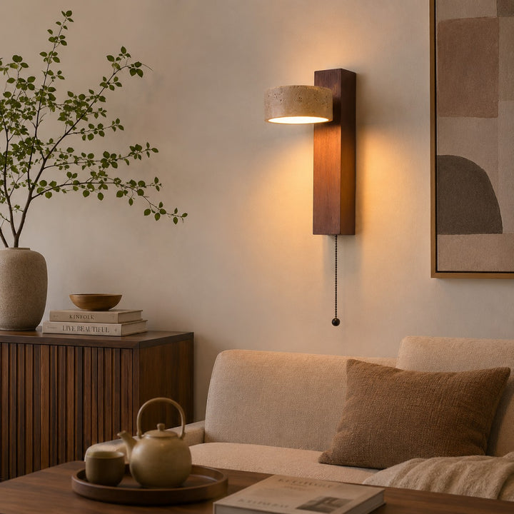 Modern Wall Light Wall Mounted Yellow Travertine Wood Integrated LED Indoor Fixture