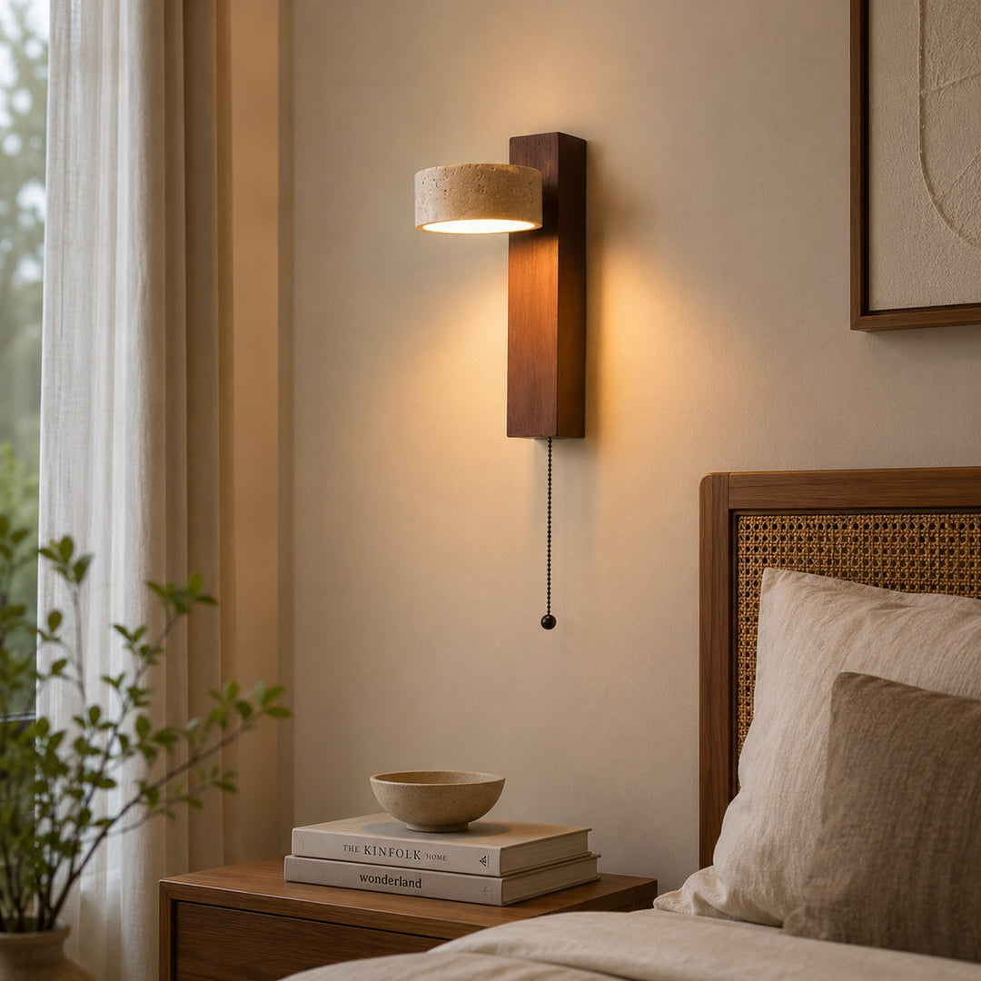 Modern Wall Light Wall Mounted Yellow Travertine Wood Integrated LED Indoor Fixture