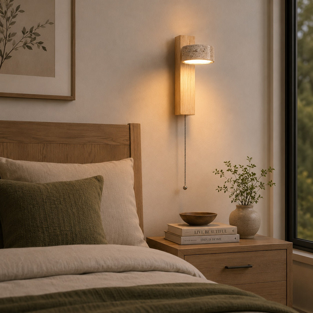 Modern Wall Light Wall Mounted Yellow Travertine Wood Integrated LED Indoor Fixture