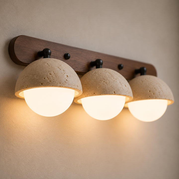 Modern Wall Sconce Lighting with Pull Chain Yellow Travertine and Glass LED Indoor Light