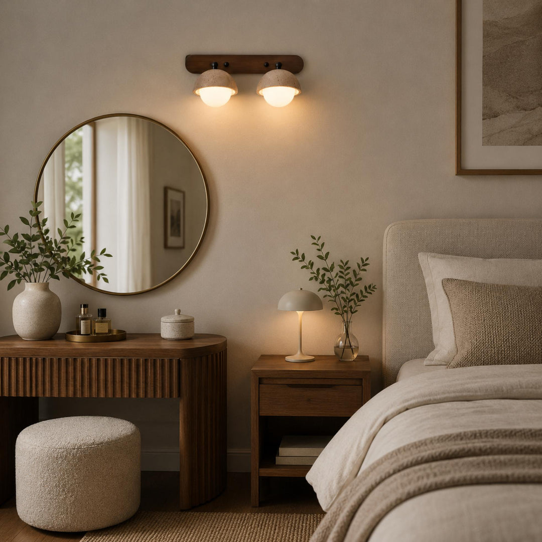 Modern Wall Sconce Lighting with Pull Chain Yellow Travertine and Glass LED Indoor Light