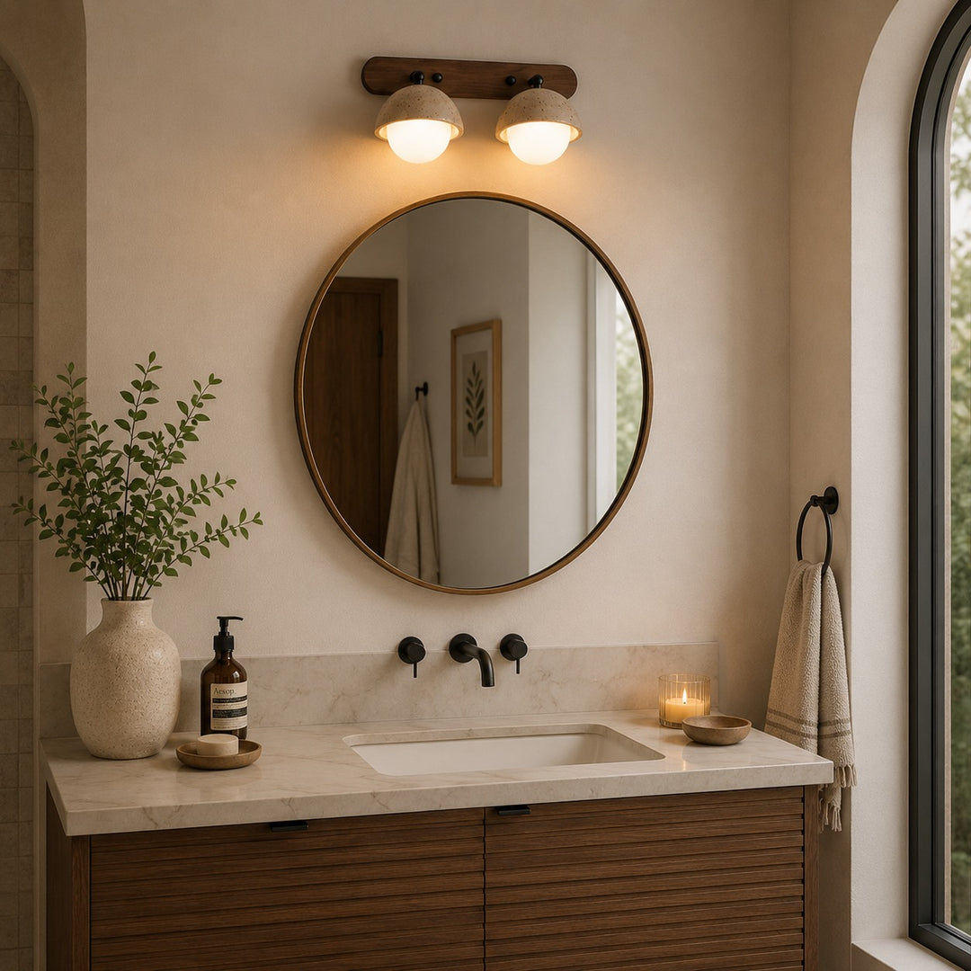 Modern Wall Sconce Lighting with Pull Chain Yellow Travertine and Glass LED Indoor Light