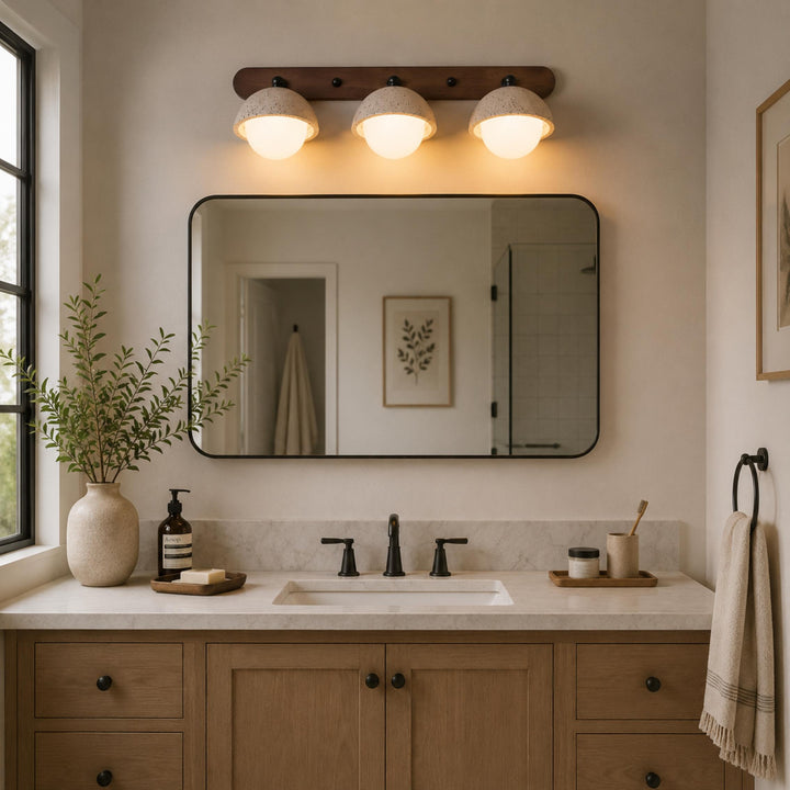 Modern Wall Sconce Lighting with Pull Chain Yellow Travertine and Glass LED Indoor Light