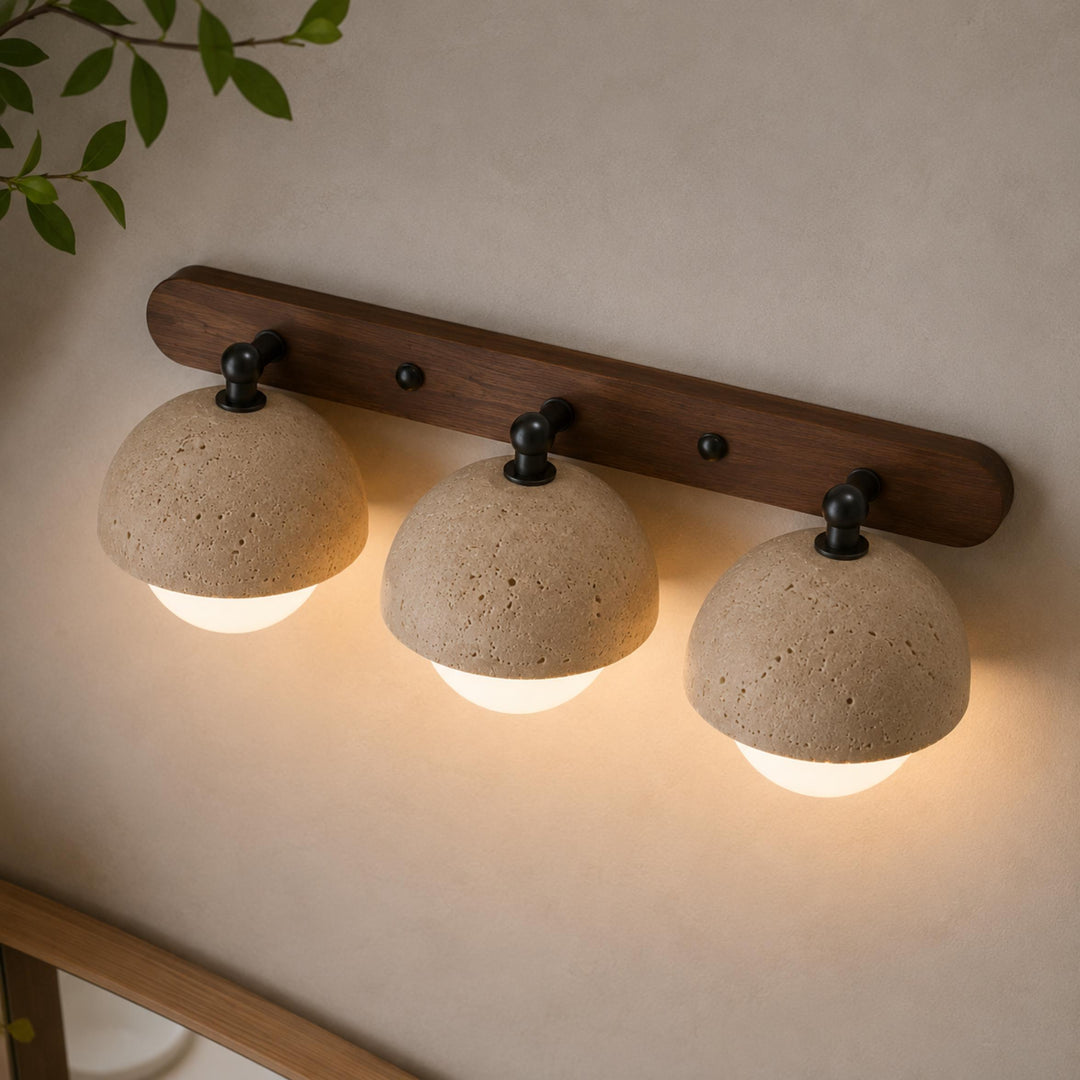 Modern Wall Sconce Lighting with Pull Chain Yellow Travertine and Glass LED Indoor Light